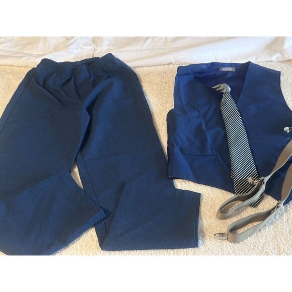 Van Heusen Boys Set Vest Pants Suspender Tie Navy Blue Size12 White Shirt Small - Picture 3 of 15
